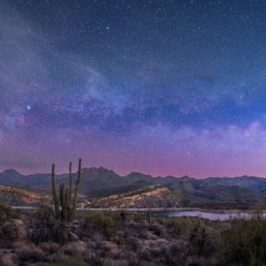 Milky Way rising dawn Bartlett Lake Arizona Verde River galaxy reflection panoramic astrophotography