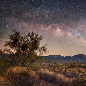 Fine Art print of the Milky Way and a starry night over desert landscape.