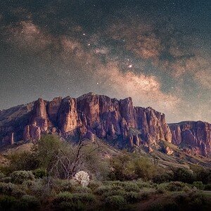 Superstition Mountain at night with the Milky Way